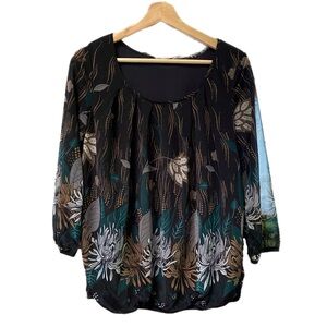 NWT Ricki’s Elegant Blouse Sheer Chiffon 3/4 Sleeves Floral Pattern